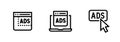 Set of three ads blocking icons. Editable line vector.