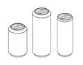 A set of three aluminium cans of different sizes. Minimalist vector illustration. For designs, logos, posters, prints, banners,