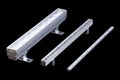 Set of three aluminum LED flood light bars for energy saving idustrial or decorative lightning isolated on black background