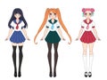 Set of three anime girls wearing japanese school uniform