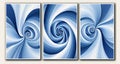 A set of three art paintings with blue spiral vortex pattern Royalty Free Stock Photo