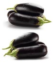 Set of three aubergines with water drops on white Royalty Free Stock Photo