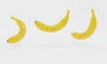 set of three bananas in cartoon style on a white background. 3d illustration Royalty Free Stock Photo