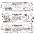 Set of three banner Wild West and American Indians. Household items and attributes. Design elements for the desktop and virtual