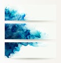 Set of three banners, abstract headers with blue blots