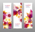 Set of three banners, abstract headers, with colorful floral elements and place for your text Royalty Free Stock Photo