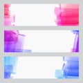 Set of three banners, abstract headers with watercolor look colorful strokes, abstract background artistic collection