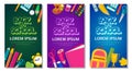 A set of three banners on a school theme with school supplies. The inscription back to school, a place for your text Royalty Free Stock Photo