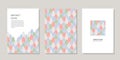 Set of three banners with stylized trees in calm colors on a white background + simless texture. Forests and parks, green spaces.