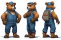 a set of three bears builder, kind face, blue-uniformed generated AI, generative assistant