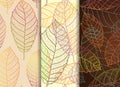 Set of three beautiful leaves seamless patterns Royalty Free Stock Photo