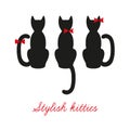 Set of three black cats. Cats that sit back Royalty Free Stock Photo