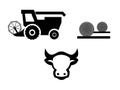 A set of three black farm icons