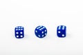 Set of Three Blue Dice with Six Points Up on White Background - Perfect for Board Games and Casino Nights Royalty Free Stock Photo