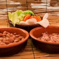 Set of three bowls with food Royalty Free Stock Photo