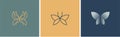 Set of three butterfly vector logos. Linear monogram logo. Royalty Free Stock Photo