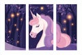 This set of three canvasses features enchanted unicorns with radiant gradient manes Royalty Free Stock Photo