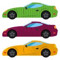 A set of three cars painted in different color