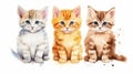 Set of Three Cats: Watercolor Illustration of Cats Characters AI Generated Royalty Free Stock Photo