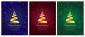 Set of three christmas cards with gold ribbon christmas tree