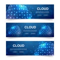 Set of three Cloud horizontal banners. Horizontal illustration for homepage design, promo banner. Database low poly