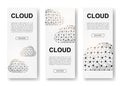 Set of three Cloud polygonal vertical banners. 3d Database low poly symbols with connected dots. Vertical illustration