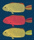 Set of three colored fish