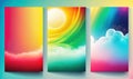 a set of three colorful banners with clouds and a sun Royalty Free Stock Photo