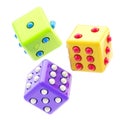 Set of three colorful glossy dices isolated Royalty Free Stock Photo