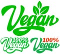 A set of three coloring options for the spelling of the word vegan. Colorful vector template for packaging and advertising design