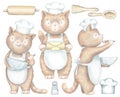 Set with three cooking cats and kitchenware