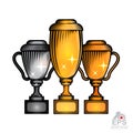 Set of three cups with first second and third place. Vector sport logo isolated on white