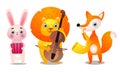 Set of three cute colorful musician animals with different instruments. Vector illustration in flat cartoon style. Royalty Free Stock Photo