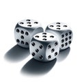 A set of three dice with a shadow ready for a game night or bunco