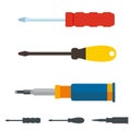 Set of three different screwdrivers.