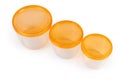 Set of round plastic food storage container for home use