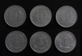 Set of 3 (three) different years vintage DDR East Germany (GDR) 10 Pfennig aluminium coins Royalty Free Stock Photo