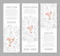 Set of three digital night club and cocktail bar vertical banners with icon pattern. Vector illustration