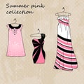 Set of three dresses in pink color