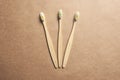 Set of three eco bamboo toothbrushes. Sustainable lifestyle, zero plastic