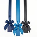 Three Decorative Ribbons with Bows and Tags in Navy Blue, Royal Blue, and Black, cyber monday, cyber monday shoping, bla Royalty Free Stock Photo