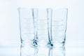 Set of three empty temperature resistant conical beakers for measurements Royalty Free Stock Photo