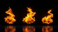 A set of three fire flames on a black background Royalty Free Stock Photo