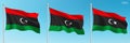 Set of three flags of Libya waving on flagpoles Royalty Free Stock Photo