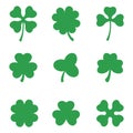 Set of three and four leaf clovers. Vector icon. St Patricks day. Clover silhouette. Royalty Free Stock Photo