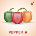 Set Of Three Fresh Sweet Peppers Green, Red And Orange. Royalty Free Stock Photo