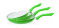 Set of three frying pans, green