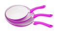 Set of three frying pans, pink