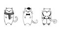 Set of three funny sketch cats. Royalty Free Stock Photo