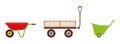 Set of three garden carts. Wagon for supplies, vegetables, gardening equipment, flowers